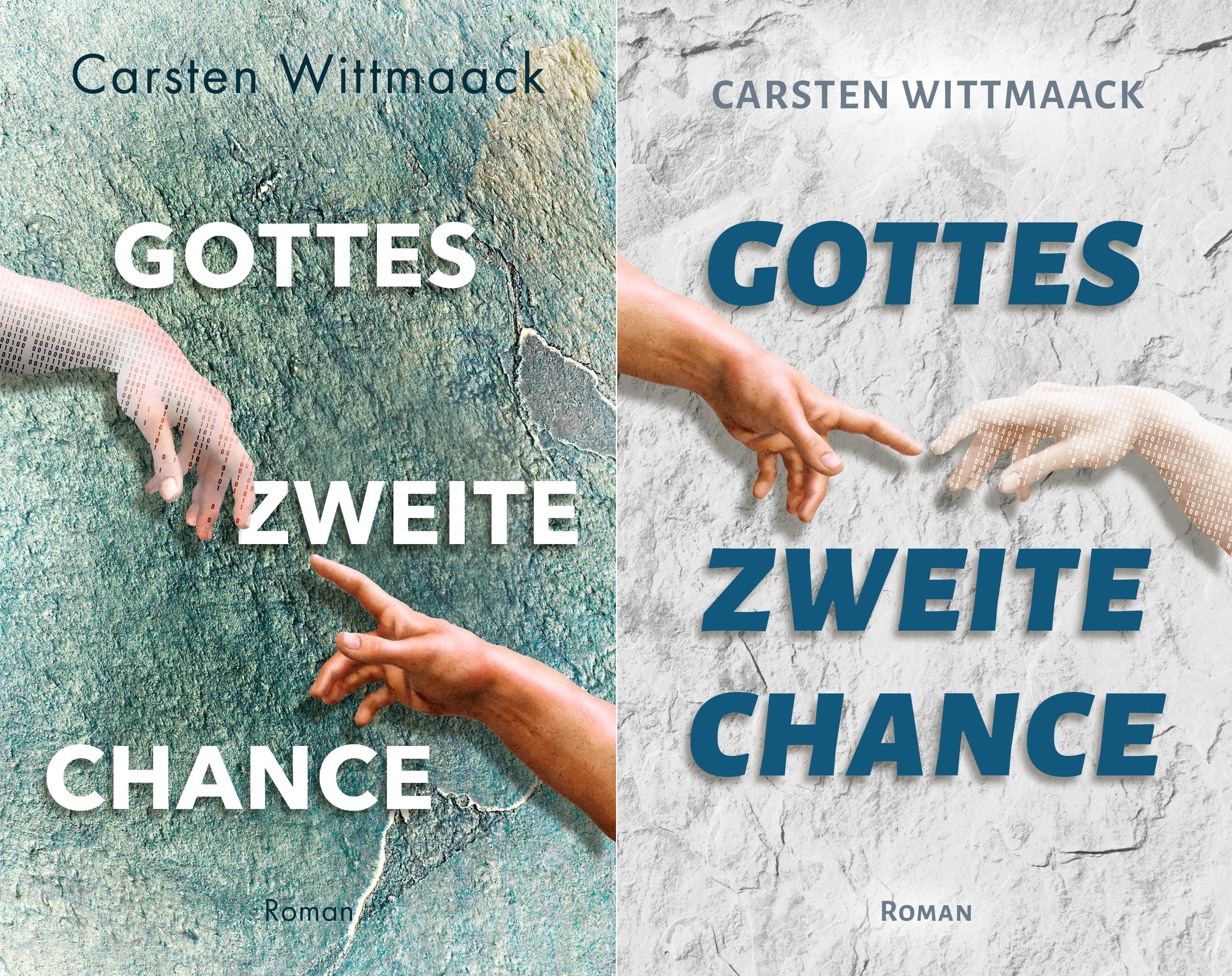 Zwei potenzielle Cover nebeneinander für das Buch „Gottes zweite Chance“